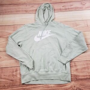 Nike Sweater Mens Medium Green White Swoosh Outdoors Hoodie Sweatshirt Adult *